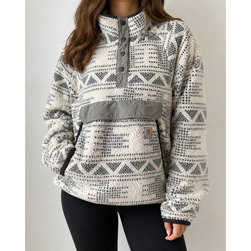 Carhartt Sweater Jacket Womens Small (4-6) Aztec Sherpa Fleece Pullover Sweater